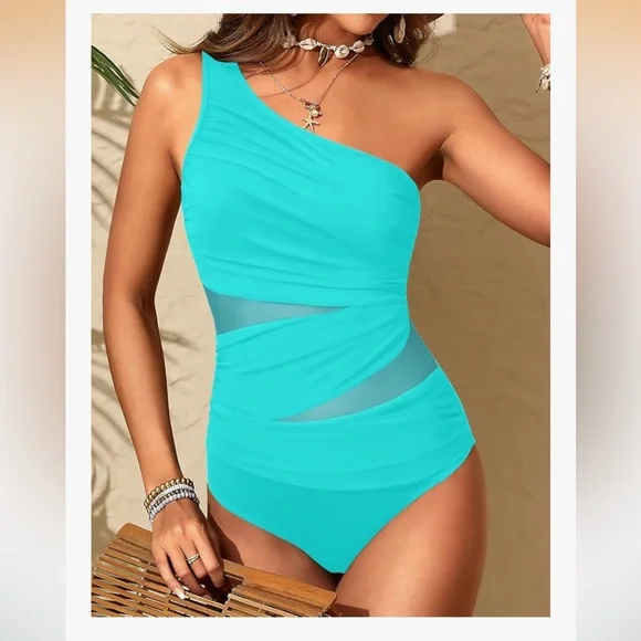 Aqua Eve Mesh Tummy Control One Shoulder One Piece Cut Out Swimwear 2026. Size M - Picture 3 of 13